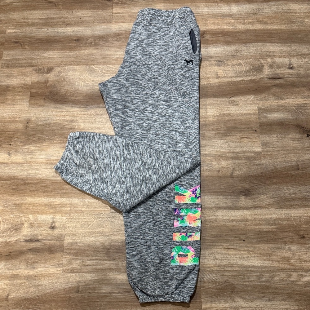 Victoria’s Secret Pink Gray Sweats with Colorful Accents